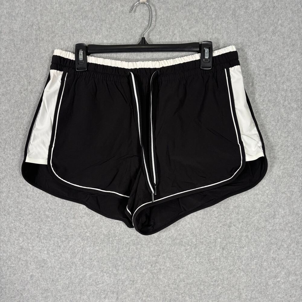 Athleta Shorts Womens 12 Black White Colorblocked Running Elastic Waist Pocket